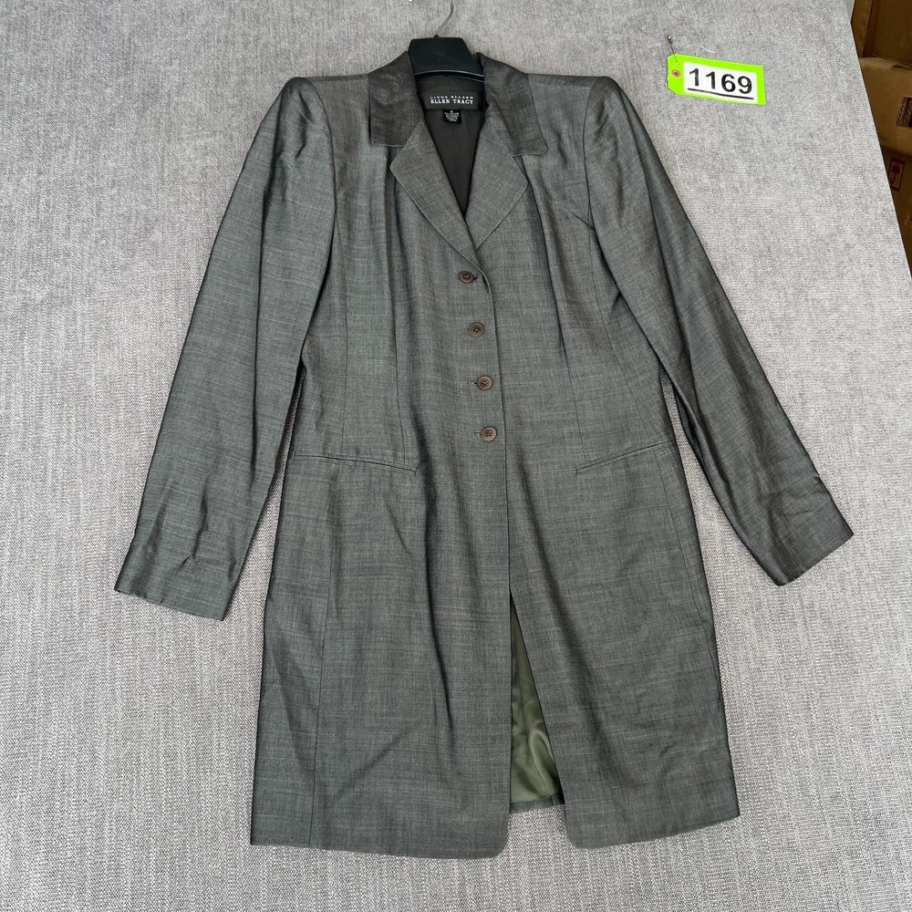 Linda Allard Ellen Tracy Long Blazer Jacket Womens 4 Gray Mohair Blend Classic